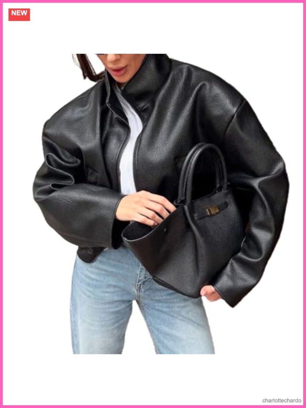Faux Leather Jacket Womens Zip Stand Collar Motorcycle Bomber Moto Coat